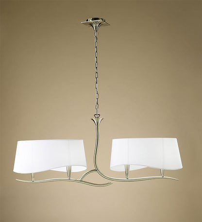 Mantra Ninette Linear Pendant 2 Arm 4 Light E14, Antique Brass with Ivory White Shades