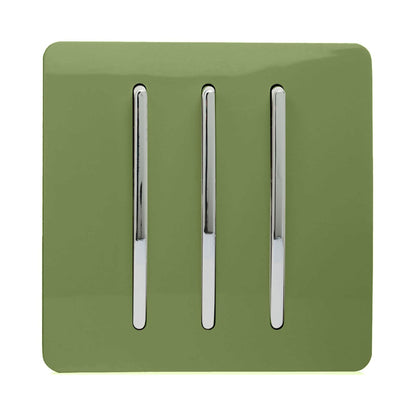 Trendi 3 Gang 2 Way Artistic Modern Glossy 10 Amp Rocker Tactile Light Switch Moss Green
