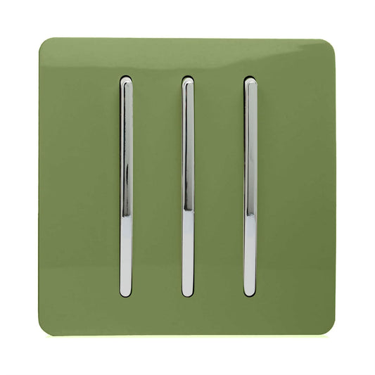 Trendi 3 Gang 2 Way Artistic Modern Glossy 10 Amp Rocker Tactile Light Switch Moss Green