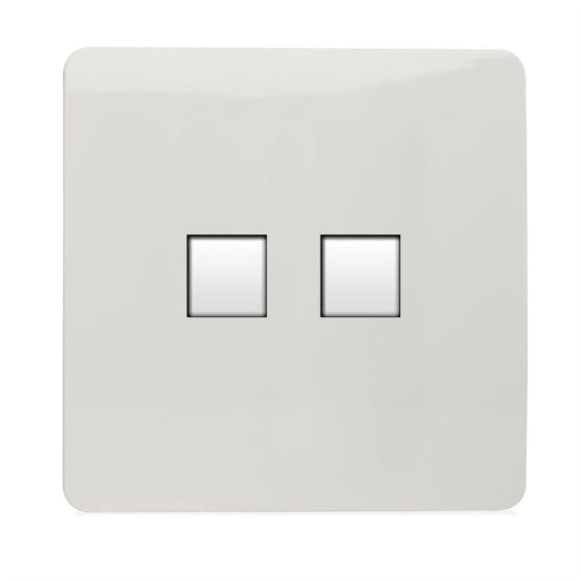 Trendi Switch 2 Gang RJ45 Cat 6 PC Ethernet & Modern Designer Telephone Slave Sockets in Ice White
