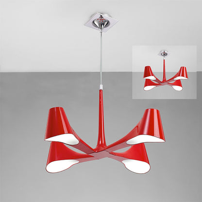 Mantra Ora 72cm Telescopic Convertible To Semi Flush 4 Light E27, Gloss Red/White Acrylic/Polished Chrome, CFL Lamps INCLUDED