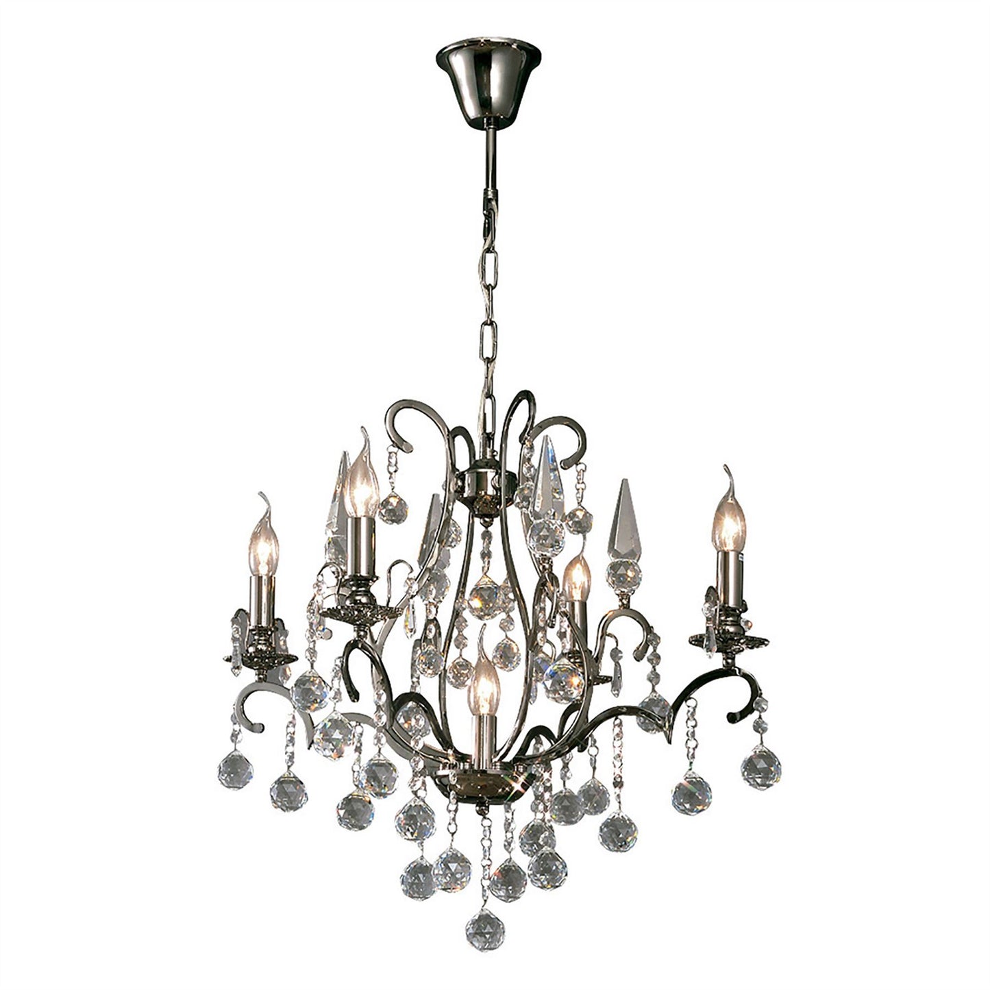 Diyas Pescara 65cm  Round 5 Light E14 Black Chrome/Crystal Ceiling Pendant Light Fitting