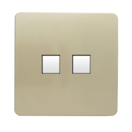 Trendi 2 Gang RJ45 Cat 6 PC Ethernet & Modern Designer Telephone Slave Sockets - Champagne Gold