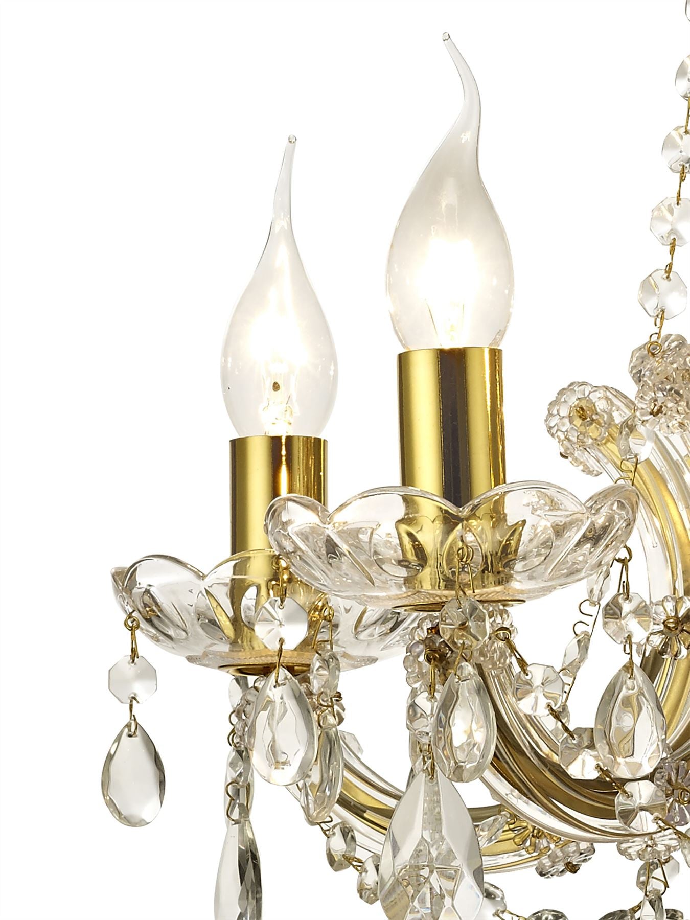 Deco Gabrielle Chandelier with Glass Sconce & Glass Crystal Droplets 5 Light E14 Polished Brass Finish