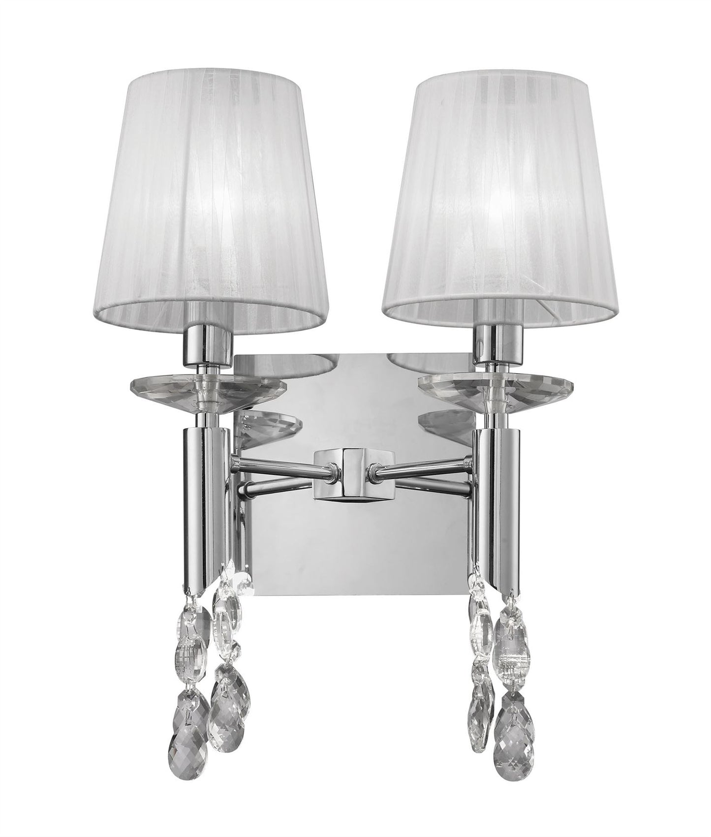 Mantra M3863/S Tiffany Wall Light Switched 2+2 Light E14+G9, Polished Chrome with White Shades & Clear Crystal - M3863/S