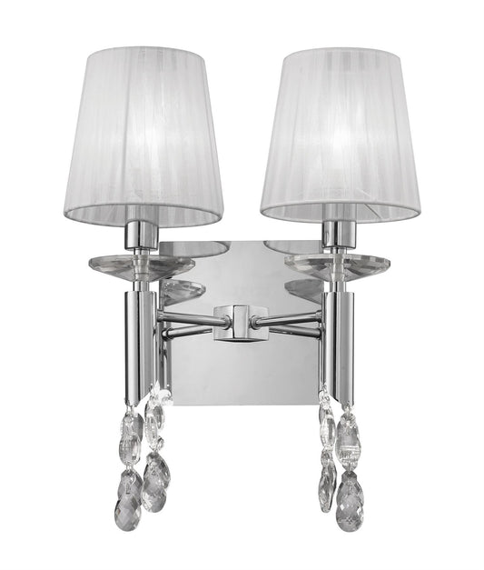 Mantra M3863/S Tiffany Wall Light Switched 2+2 Light E14+G9, Polished Chrome with White Shades & Clear Crystal - M3863/S