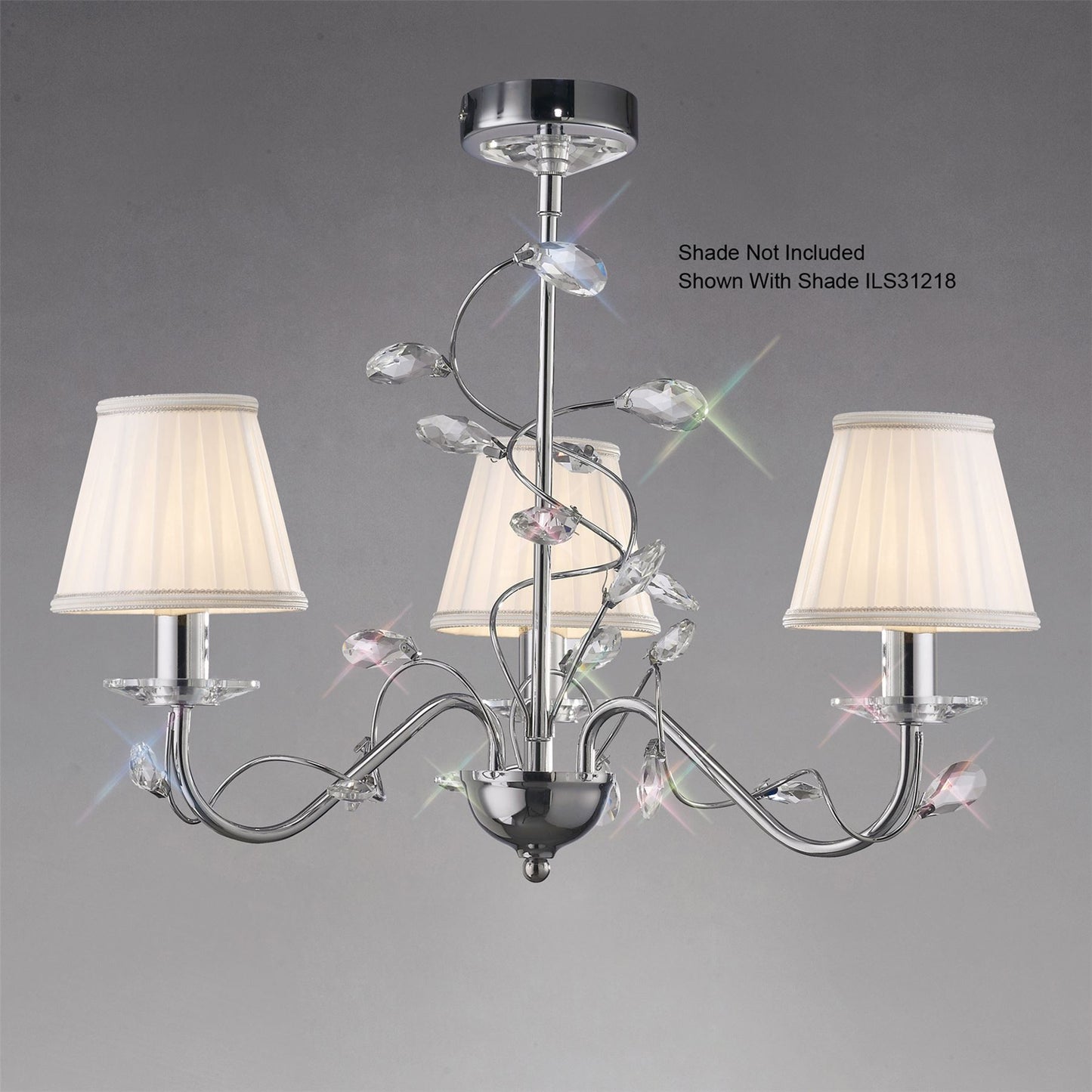 Diyas Willow 50cm  WITHOUT SHADE 3 Light E14 Polished Chrome/Crystal Ceiling Pendant Light Fitting