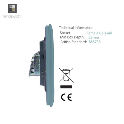 Trendi Artistic Modern Glossy Tactile 2 Gang TV Socket Cool Grey