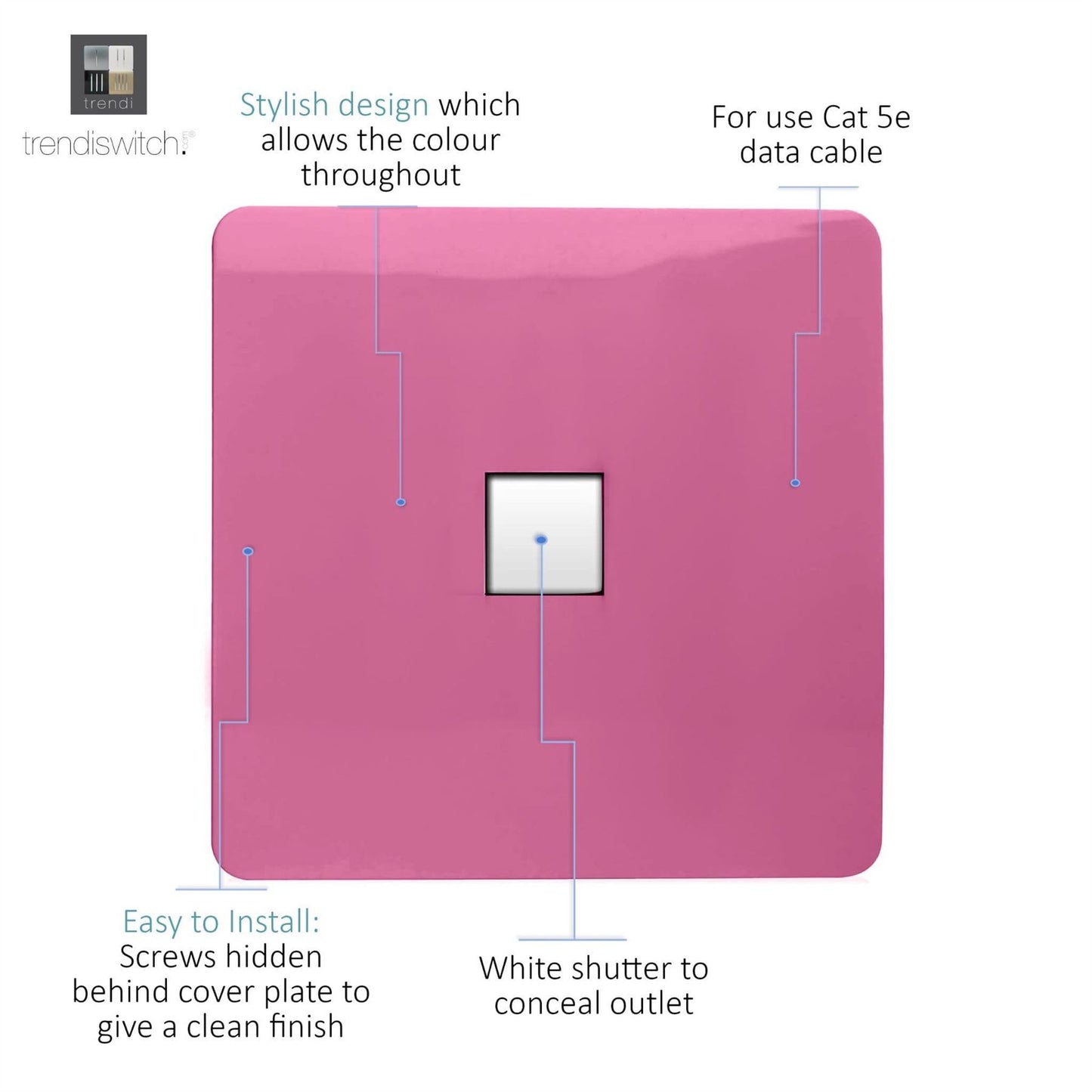 Trendi Artistic Modern Glossy Tactile RJ45 Cat 5e Ethernet Socket Pink