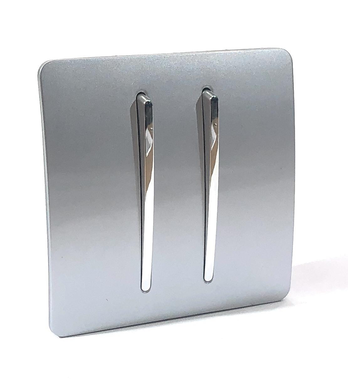 Trendi 2 Gang 3 Way Intermediate Artistic Modern Glossy 10 Amp Rocker Light Switch Silver