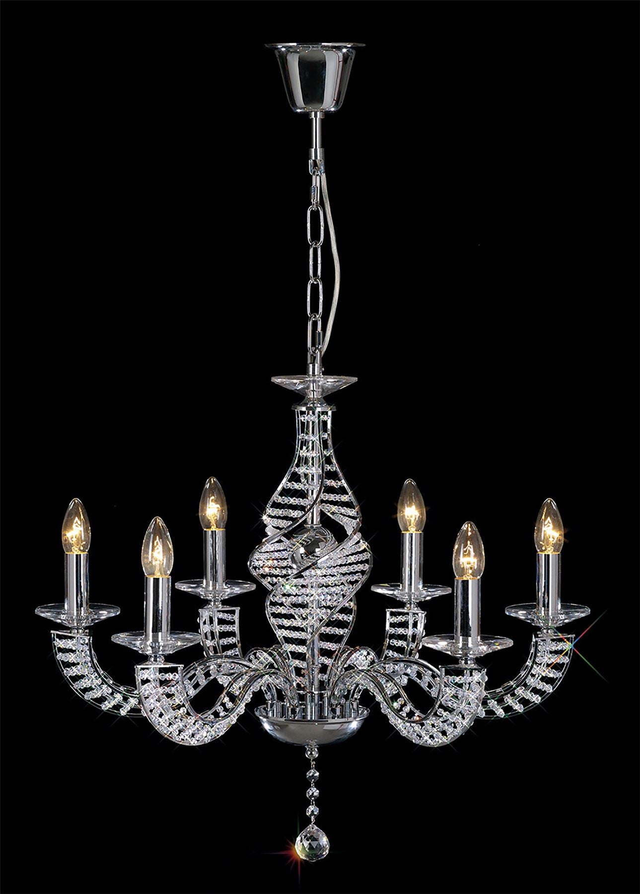 Diyas Santo 66cm  6 Light E14 Polished Chrome/Crystal Ceiling Pendant Light Fitting