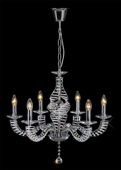 Diyas Santo 66cm  6 Light E14 Polished Chrome/Crystal Ceiling Pendant Light Fitting
