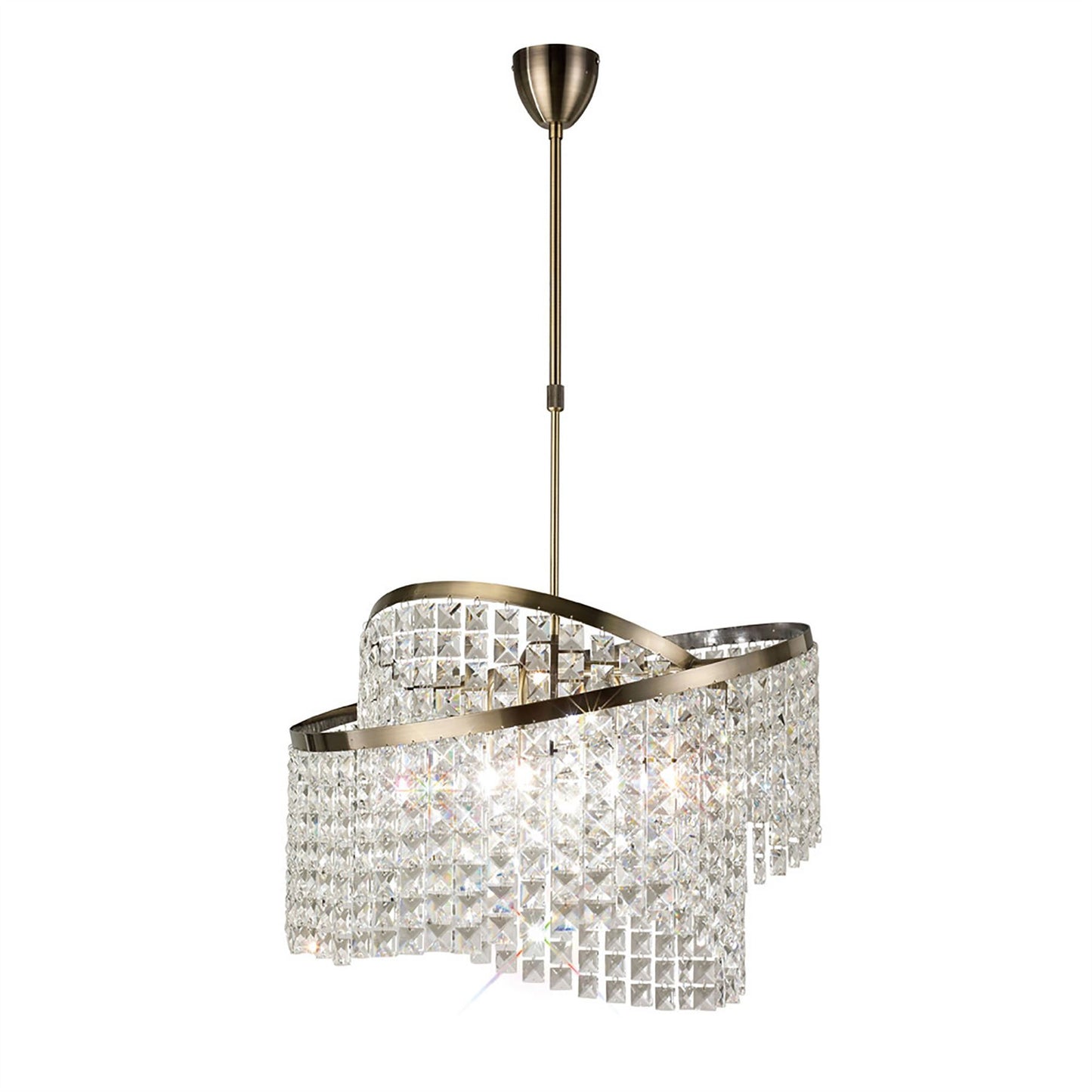 Diyas Cortina 58cm Telescopic  8 Light G9 with Adjustable Rings Antique Brass/Crystal Ceiling Pendant Light Fitting