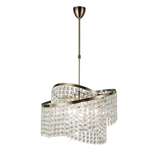 Diyas Cortina 58cm Telescopic  8 Light G9 with Adjustable Rings Antique Brass/Crystal Ceiling Pendant Light Fitting