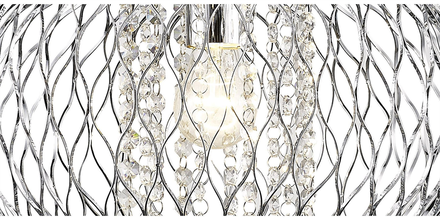Diyas Chelsie 38cm Large  1 Light E27 Polished Chrome/Clear Beaded Glass Ceiling Pendant Light Fitting