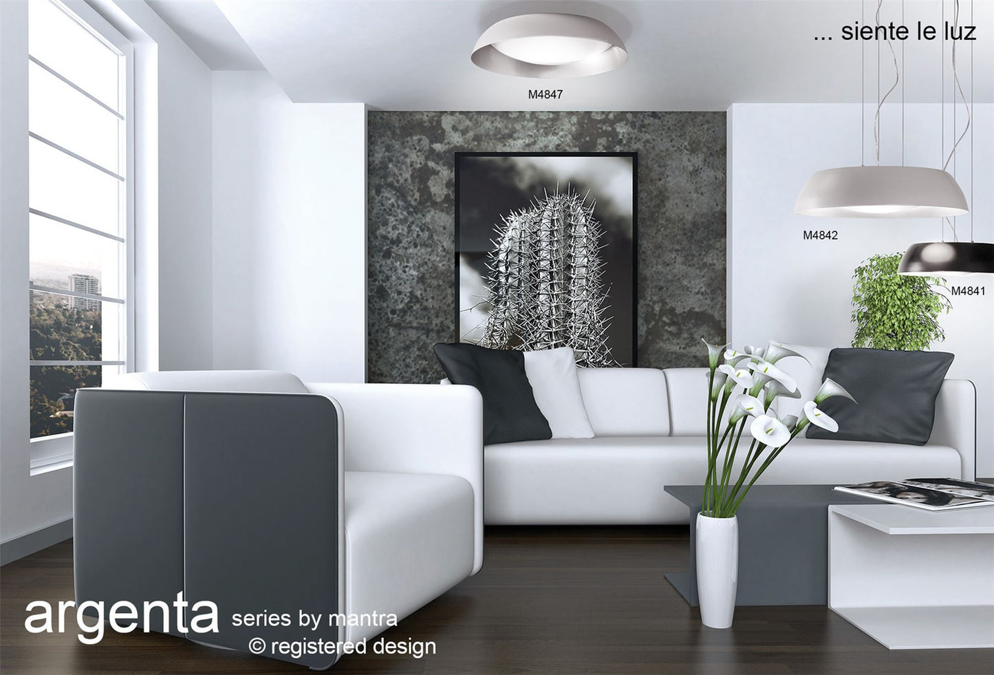 Mantra M4841 Argenta Pendant Small 18W LED 3000K, 1800lm, Matt Black/Silver/White Acrylic, 3yrs Warranty