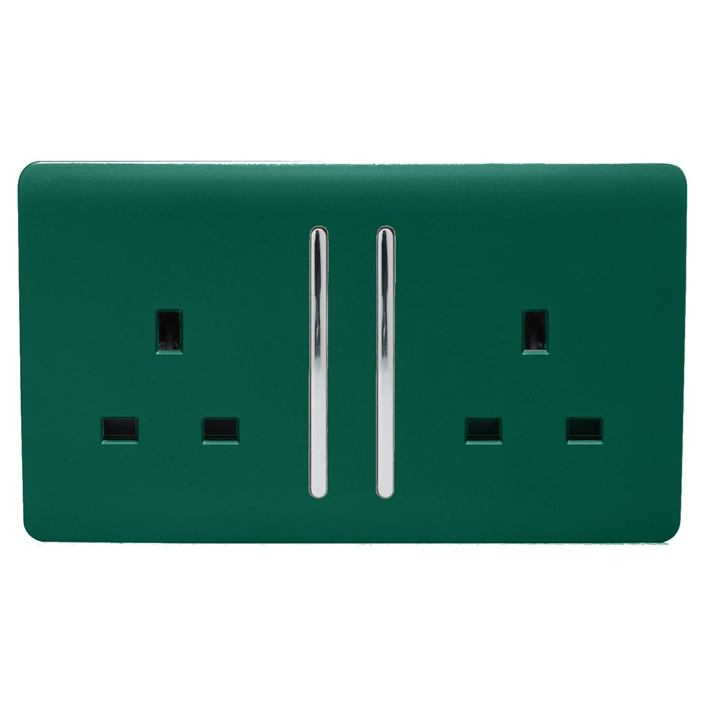 Trendi 2 Gang Artistic Modern Glossy 13 Amp Switched Tactile Plug Socket Dark Green (5 Pack)