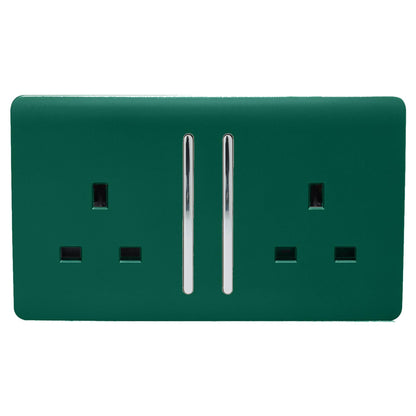 Trendi 2 Gang Artistic Modern Glossy 13 Amp Switched Tactile Plug Socket Dark Green (5 Pack)