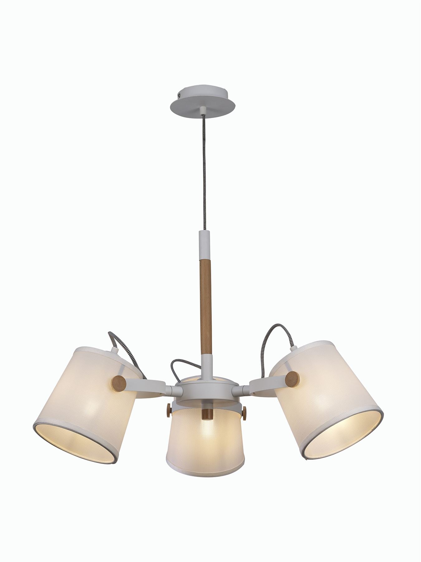 Mantra M5461 Nordica II Position Pendant 3 Light 3x23W E27, White/Beech with White Shades