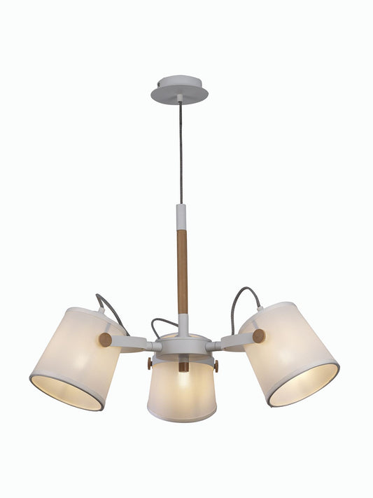 Mantra M5461 Nordica II Position Pendant 3 Light 3x23W E27, White/Beech with White Shades