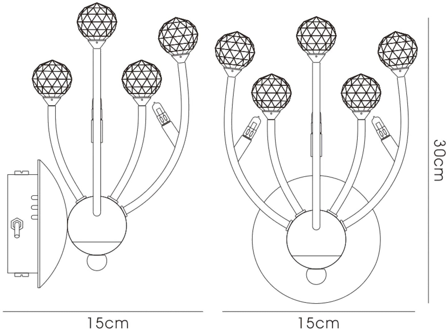 Diyas Xeena Wall Light Switched 3 Light G4 French Gold/Crystal, NOT LED/CFL Compatible