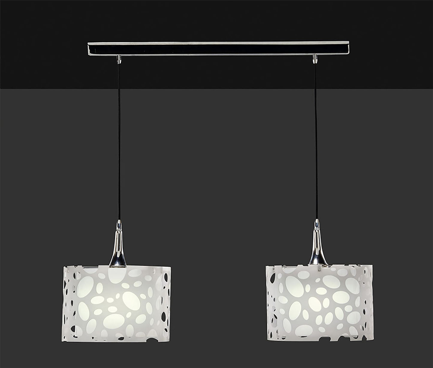 Mantra Lupin Linear Pendant 2 Light E27 Line, Gloss White/White Acrylic/Polished Chrome, CFL Lamps INCLUDED