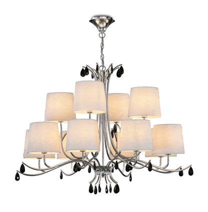 Mantra M6310 Andrea Pendant 100cm Round, 8+4 x E14 (Max 20W), Polished Chrome, White Shades, Black Crystal Droplets