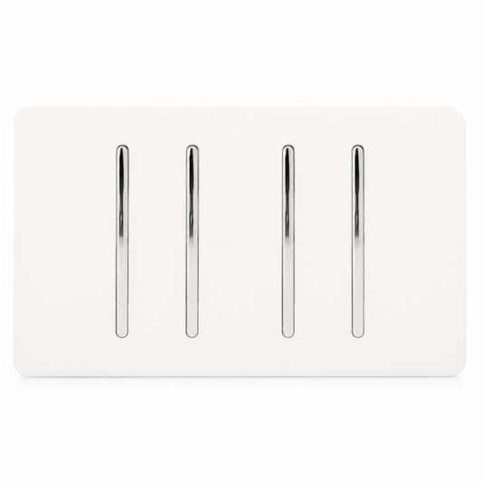 Trendi 4 Gang (2x 2 Way & 2x Intermediate) 10 Amp Rocker Light Switch Matt White - ART-SS2299MWH
