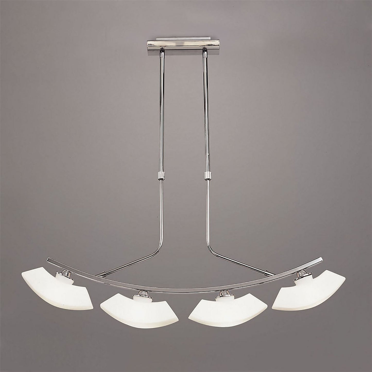 Mantra Lupa Telescopic Pendant Curved Linear Bar 4 Light G9, Polished Chrome/Frosted White Glass