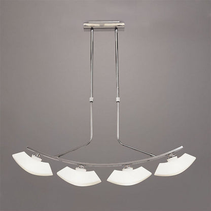 Mantra Lupa Telescopic Pendant Curved Linear Bar 4 Light G9, Polished Chrome/Frosted White Glass