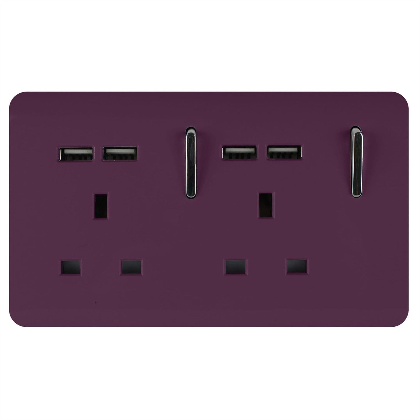 Trendi 2 Gang Artistic Modern Glossy 13 Amp 4x2.1mA USB Switched Tactile Plug Socket Plum