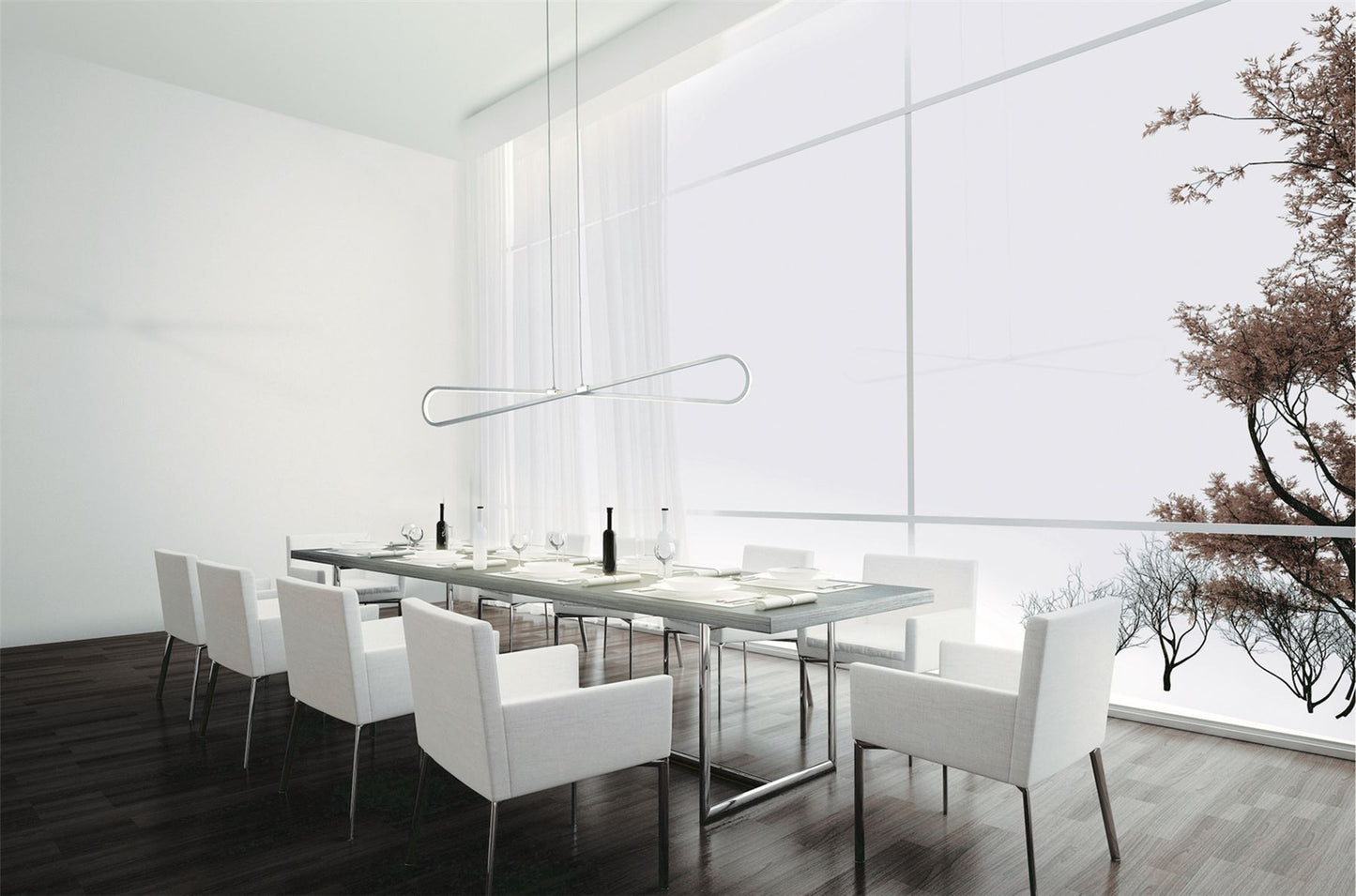 Mantra M5870 Bucle Linear Pendant 42W LED 3000K, 3650lm, Polshied Chrome, White, White Acrylic, 3yrs Warranty
