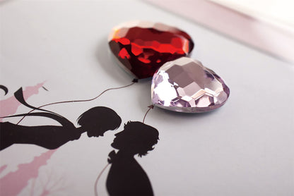 Diyas Home Crystal Wall Art (DH) Emotion Couple Kissing, Black Frame Red, Pink Crystal Framed
