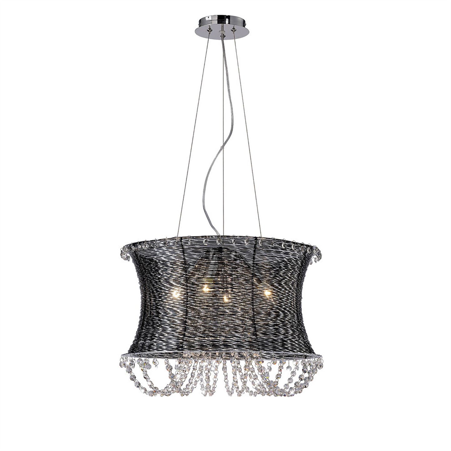 Diyas Lanzo 49cm  Round 4 Light E14 Black Chrome/Crystal Ceiling Pendant Light Fitting