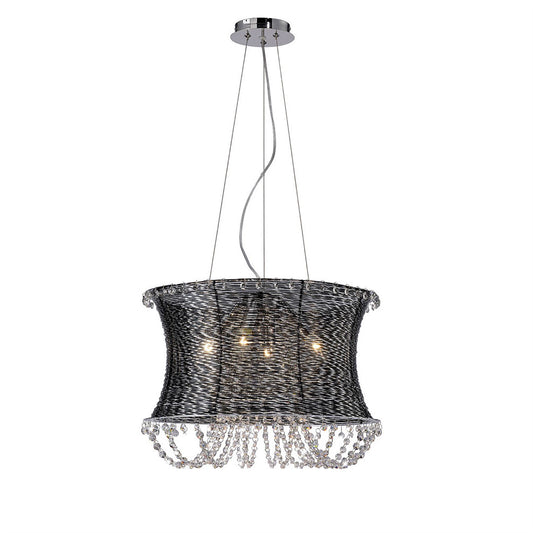Diyas Lanzo 49cm  Round 4 Light E14 Black Chrome/Crystal Ceiling Pendant Light Fitting