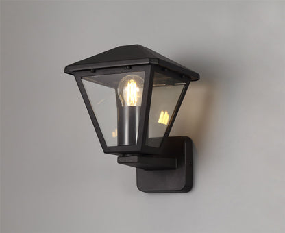 Deco Luqi Upward Wall Light, 1 x E27, IP44, Black/Clear Glass, 2yrs Warranty