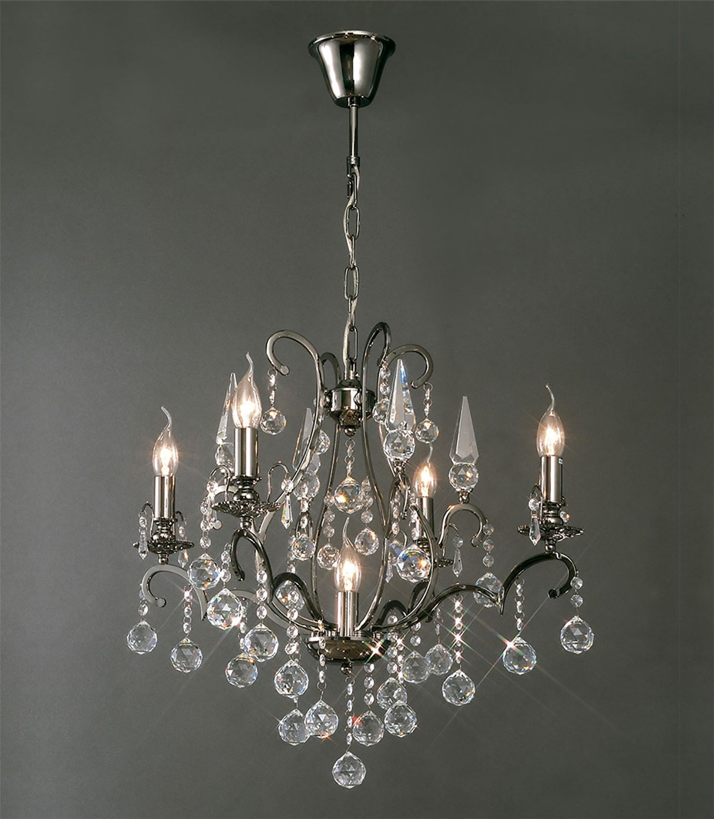 Diyas Pescara 65cm  Round 5 Light E14 Black Chrome/Crystal Ceiling Pendant Light Fitting