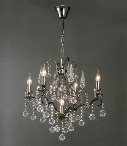 Diyas Pescara 65cm  Round 5 Light E14 Black Chrome/Crystal Ceiling Pendant Light Fitting