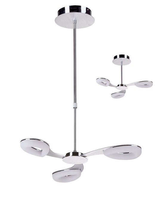 Mantra Fusion Juno 58cm Telescopic Convertible To Semi Flush 3 Light 15W LED 3000K, 1350lm, Satin Aluminium/Frosted Acrylic/Polished Chrome, 3yrs Warranty
