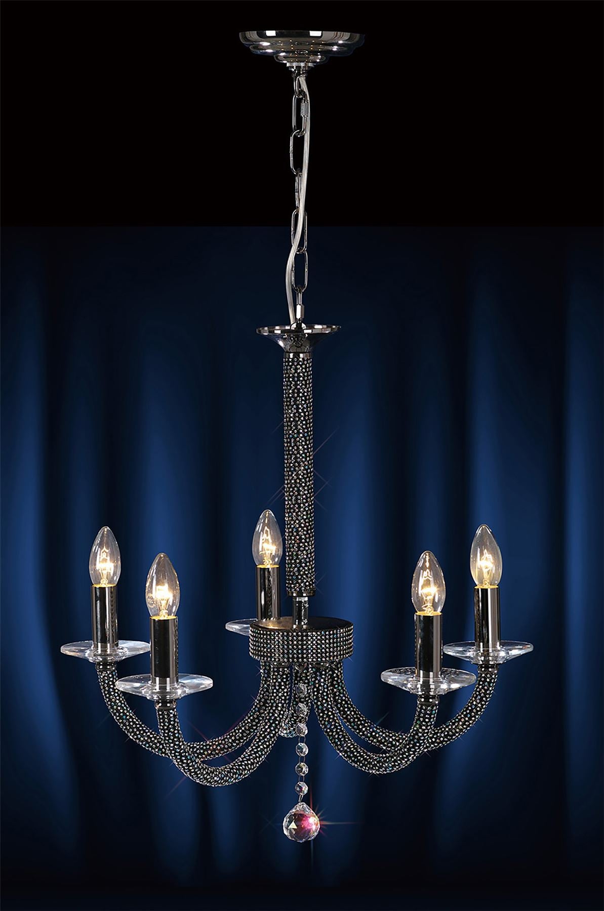 Diyas Elena 56cm  5 Light E14 Black Chrome/Crystal Ceiling Pendant Light Fitting