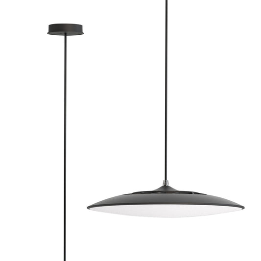 Mantra Slim LED Pendant 25cm Round 16W LED, 3000K, 1400lm, Black, 3yrs Warranty