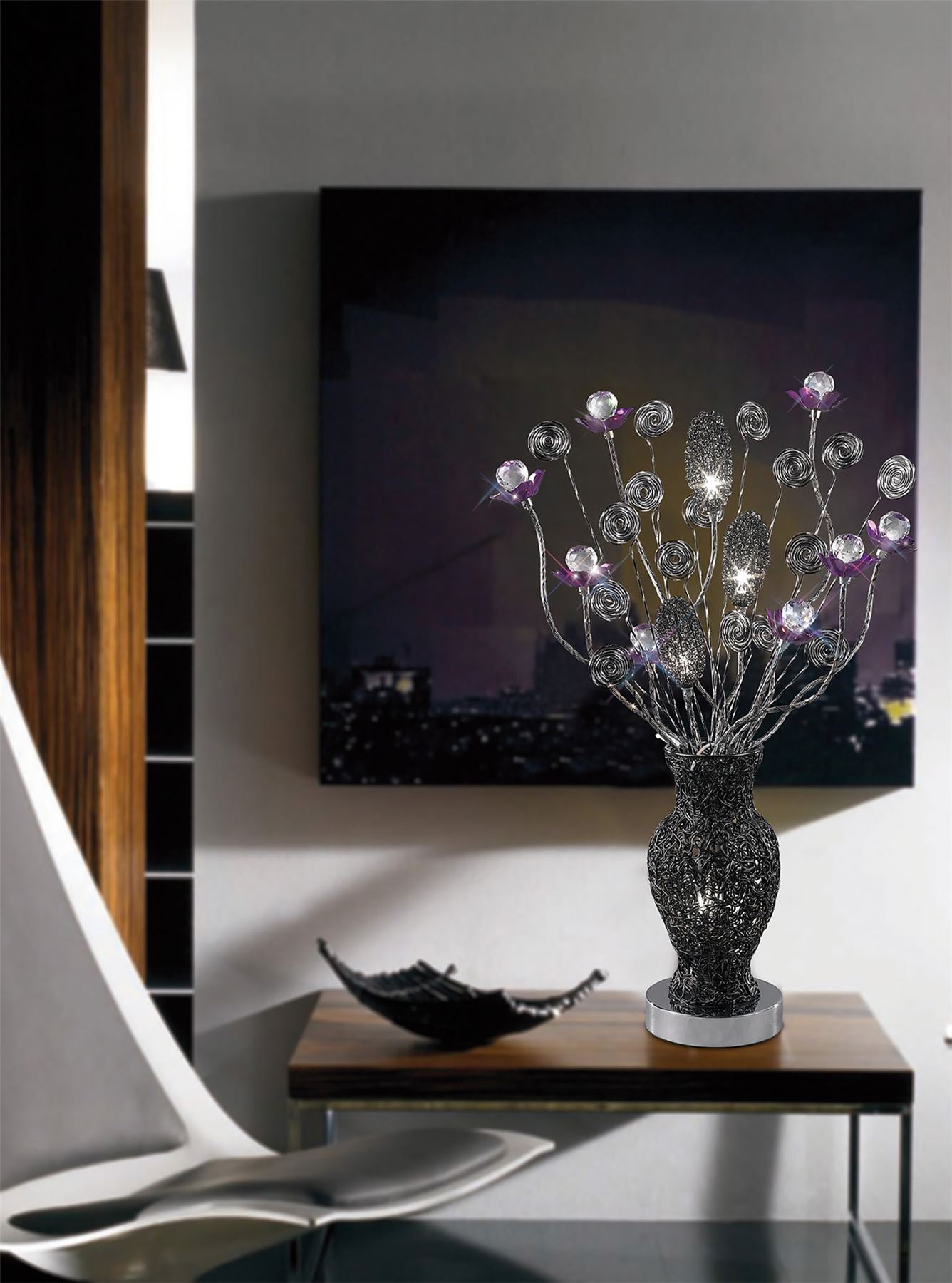 Diyas Home Nevada Aluminium (DH) Nevada Crystal Table Lamp 4 Light G4 Black/Purple, NOT LED/CFL Compatible