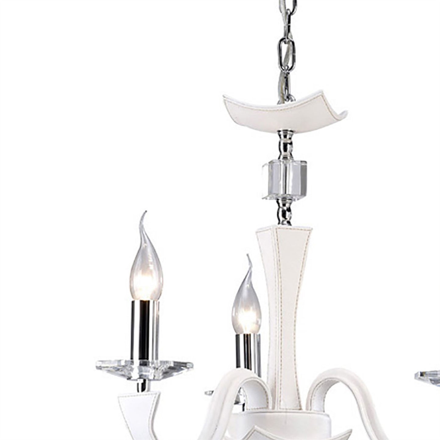 Diyas Nardini 50cm  3 Light E14 Polished Chrome/White Faux Leather/Crystal Ceiling Pendant Light Fitting