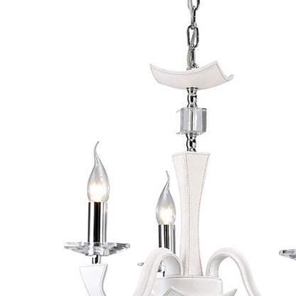 Diyas Nardini 50cm  3 Light E14 Polished Chrome/White Faux Leather/Crystal Ceiling Pendant Light Fitting