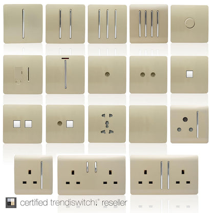 Trendi 2 Gang (2 Way & 3 way Intermediate) 240V Screwless Raised Front Plate Plastic Artistic Modern Glossy 10 Amp Chrome Rocker Double Electrical Wall Light Switch Champagne Gold - ART-SS29GO