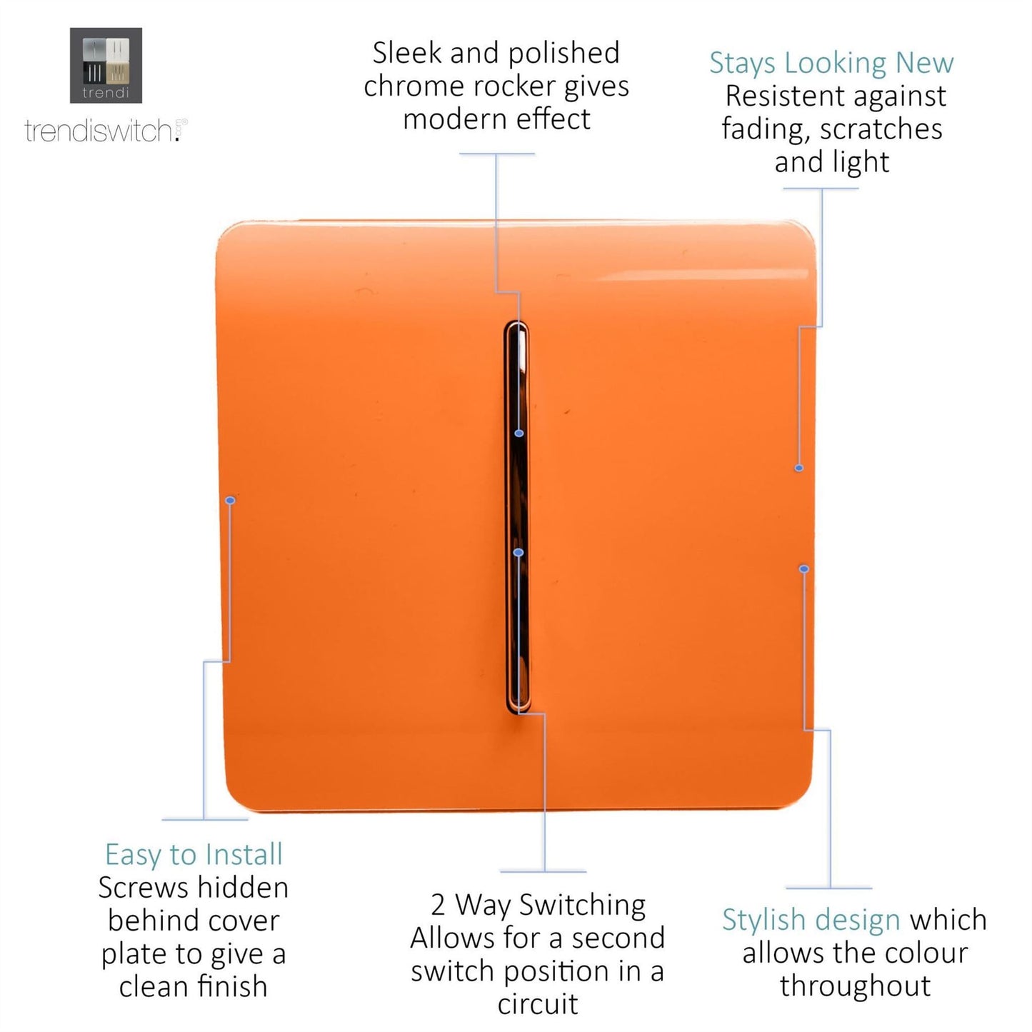 Trendi 1 Gang 2 Way 10 Amp Rocker Chrome Light Switch Glossy Orange