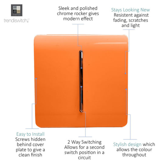 Trendi 1 Gang 2 Way 10 Amp Rocker Chrome Light Switch Glossy Orange