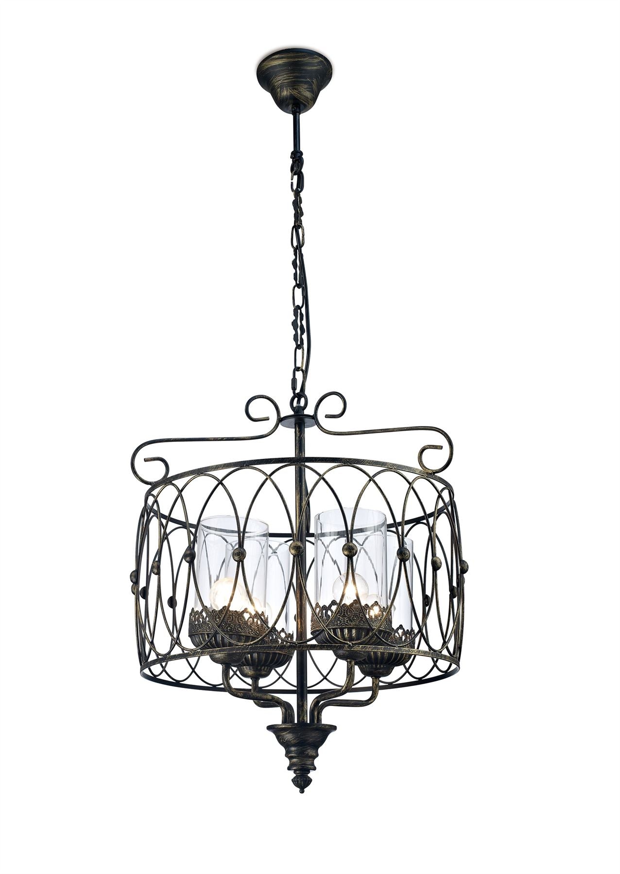 Diyas Malcolm 46cm Single  4 Light E27 Black/Gold with Clear Glass Ceiling Pendant Light Fitting