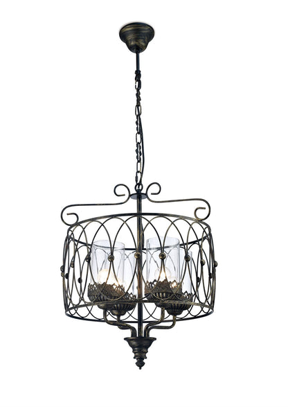 Diyas Malcolm 46cm Single  4 Light E27 Black/Gold with Clear Glass Ceiling Pendant Light Fitting
