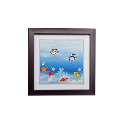 Diyas Home Crystal Wall Art (DH) Aqua Swimming Fish, Black Frame, Amber, Blue, Clear Crystal Framed